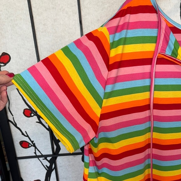 SHEIN 1XL Plus Size High Low High Bow Rainbow Stripe Short Sleeve Tee Shirt - Picture 8 of 12